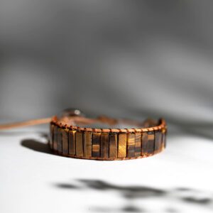 Tigers Eye Leather Crystal Bracelet